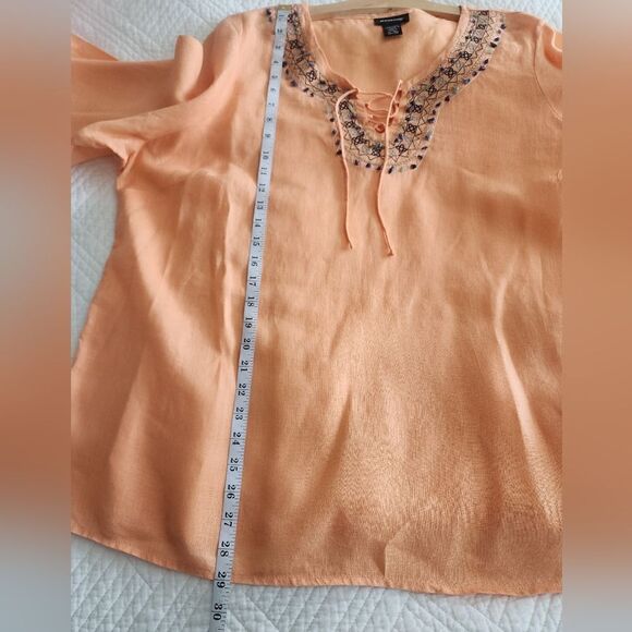 Avenue 100% linen sorbet embroidery embellish 3/4 sleeve tunic style blouse - Picture 10 of 11